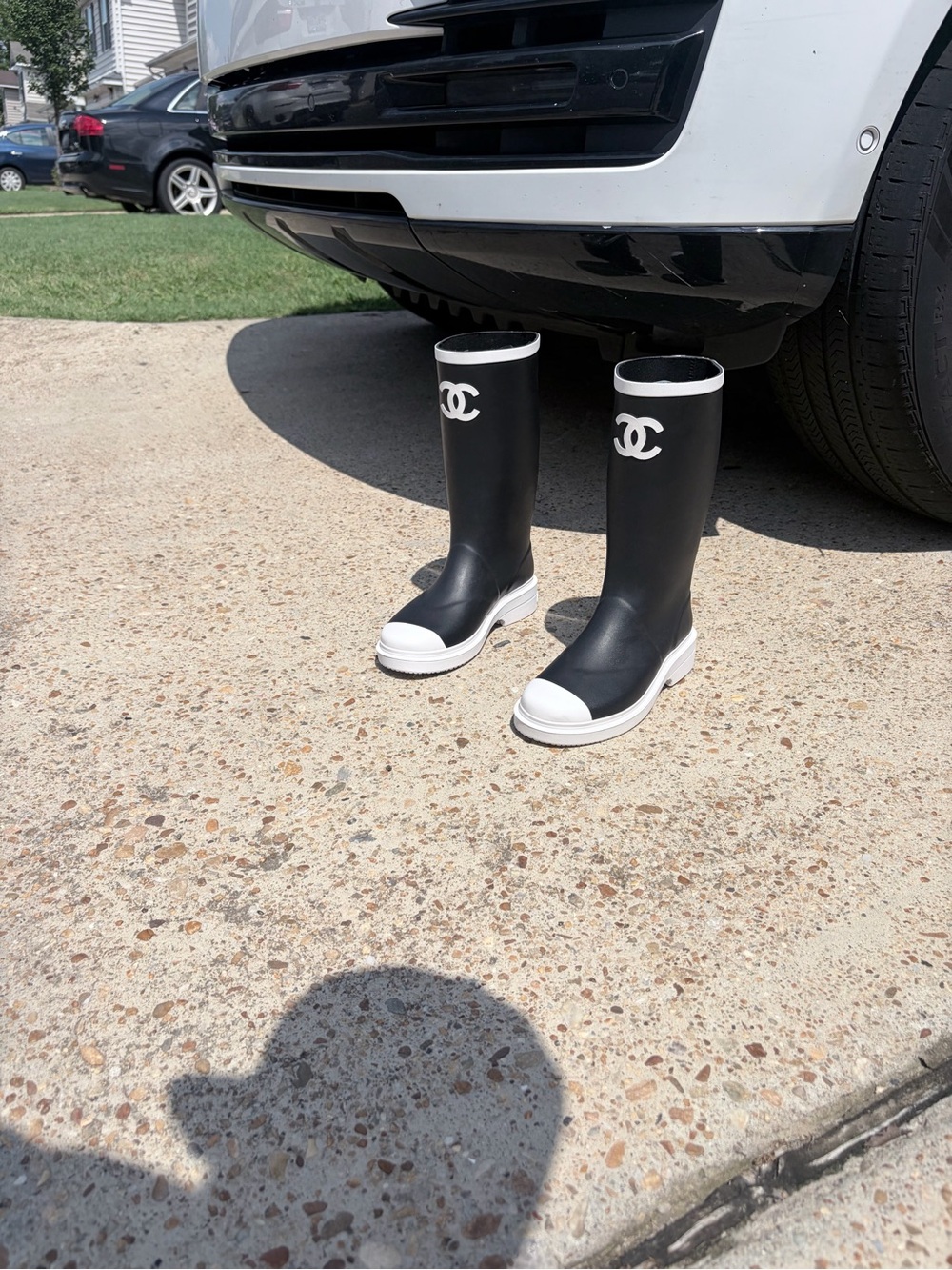 CHANEL Black and White Rain Boots - Size 37
